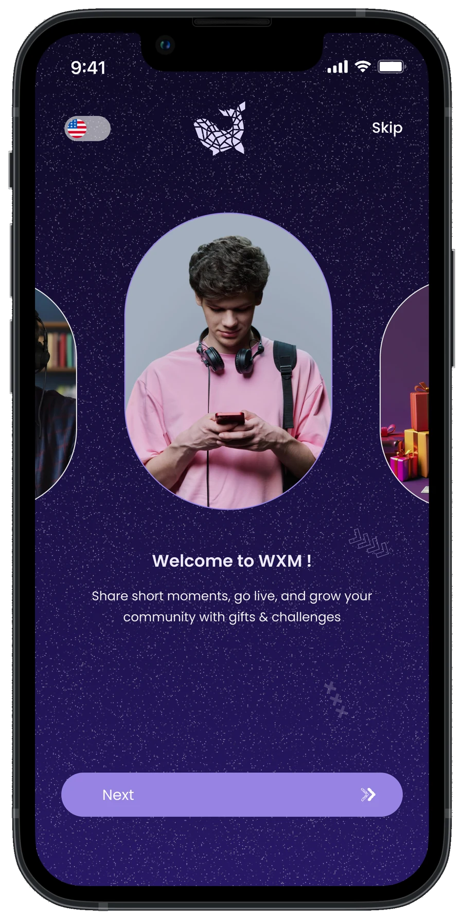 شاشة الترحيب بتطبيق WXM